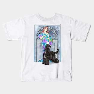 Mucha/Watson. Black Afghan Hound.Elegant redhead female. Kids T-Shirt